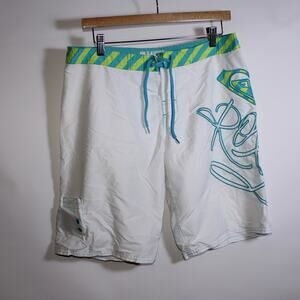 Y2K Roxy White Mens Board Shorts With Blue And Green Details Size 11